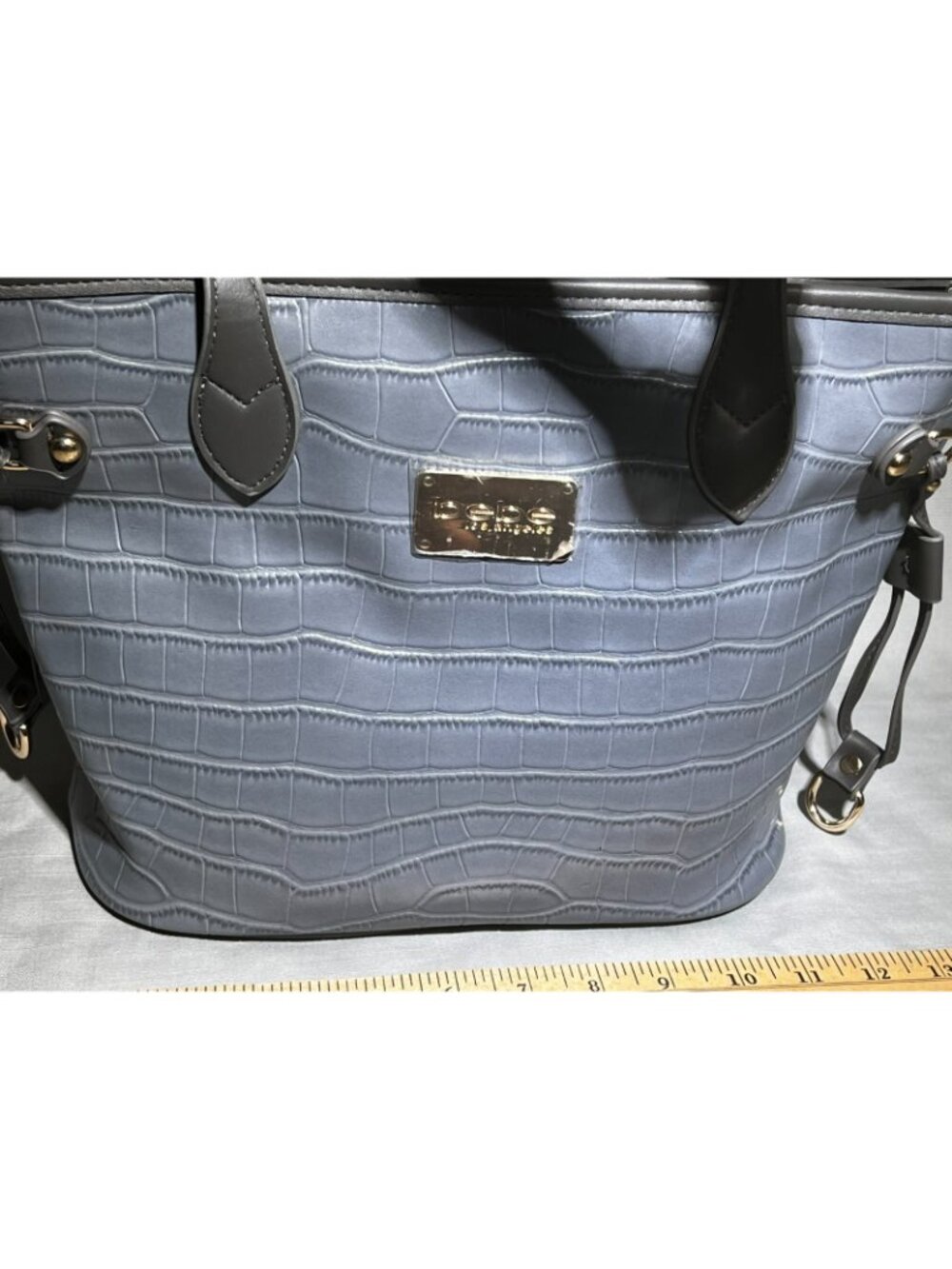 Bebe Grey Blue Micca Crocodile Small Tote Bag NWT - Picture 6 of 8